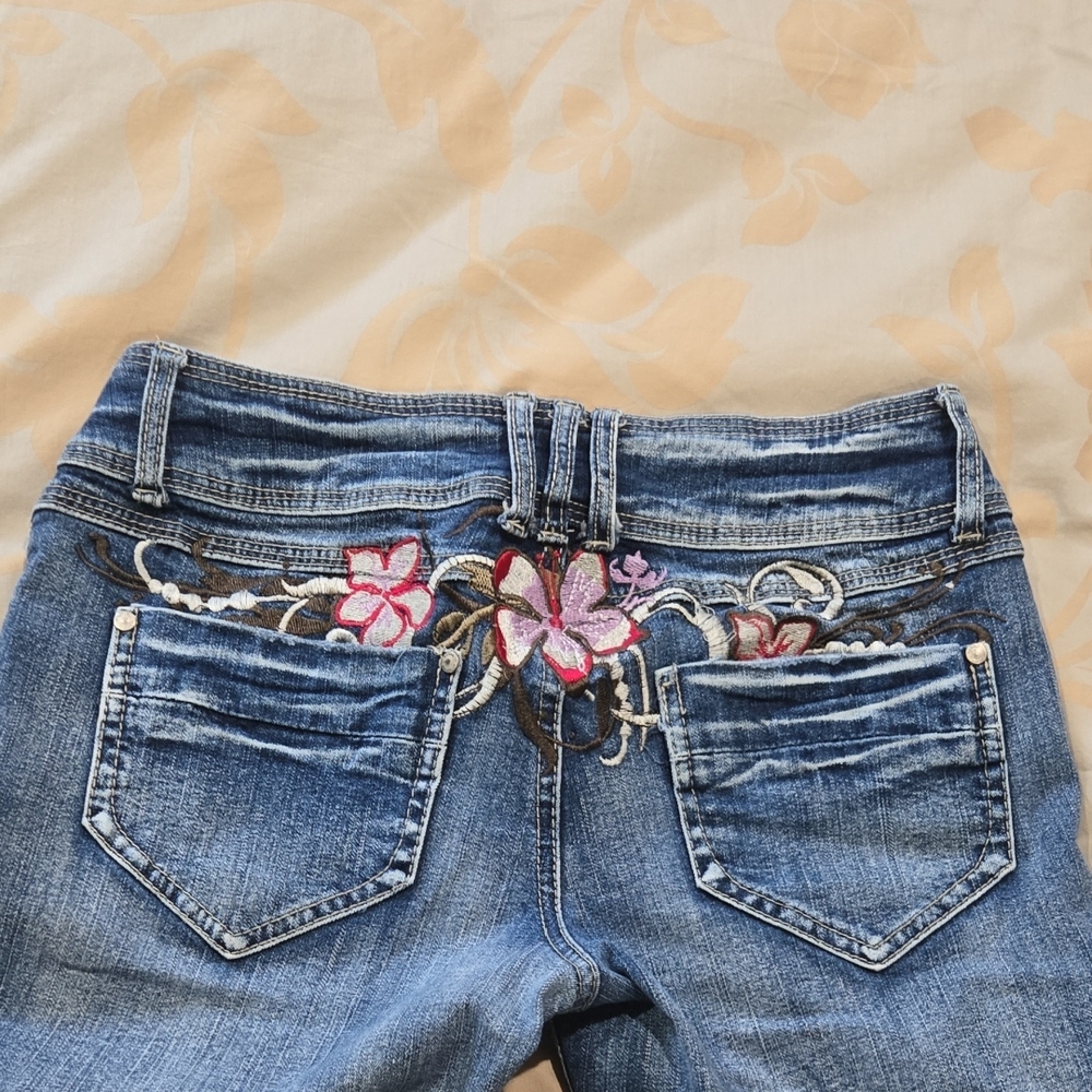 Dynamite Blue Boot Cut Jeans with Embroidery